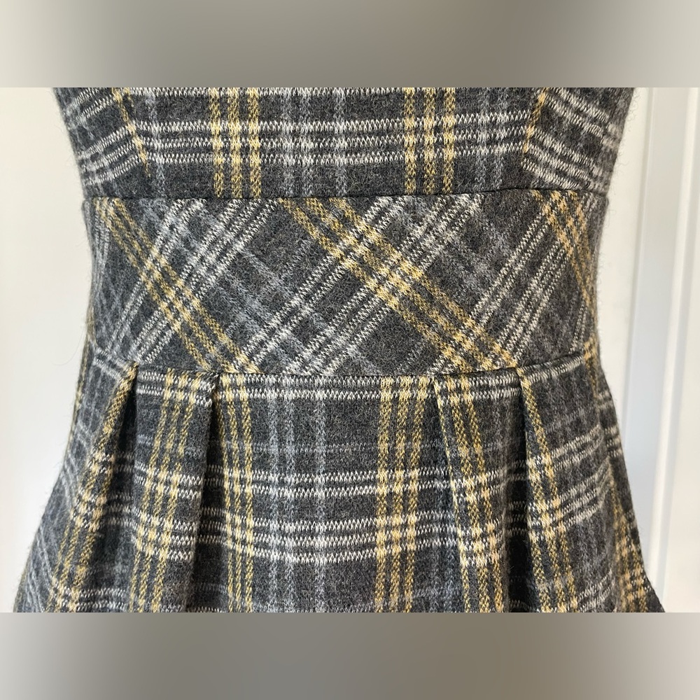 Nanette Lepore wool midi dress, grey/yellow tartan, buttons, cap sleeves, 0 - Picture 7 of 13